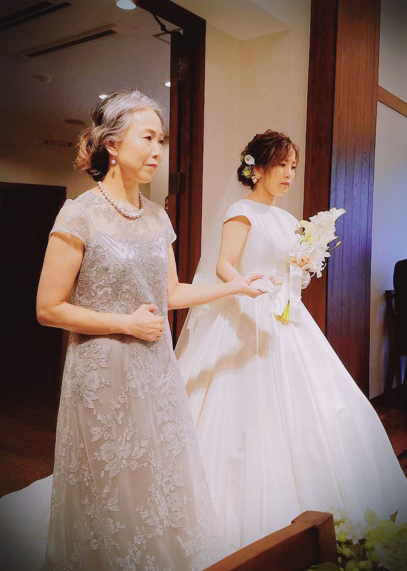 実際の結婚式 母親 フォーマルドレスL048シルバー